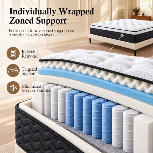 King Size Mattress,14 Inch Hybrid King Mattress in a Box,Medium Firm Memory Foam Mattress,with Individual Pocket Spring,Lumbar Support & Motion Isolation,Pressure Relief,CertiPUR-US