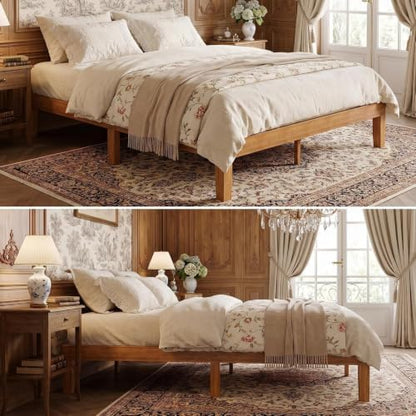 OLIXIS Full 12 Inch Solid Wood Platform Bed Frame, Honey Wood