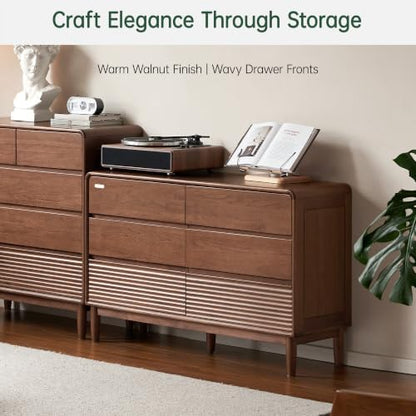 Solid Wood Nightstand, 6 Drawer Nightstand for Bedroom, Modern Side Table for Living Room, Hallway, Closet, Catalpa Wood (Walnut,47.71" W x 15.74" D x 30.74" H)