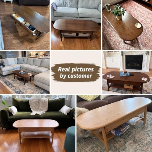 100% Solid Oak Wood Coffee Table with Storage for Living Room, 47.24"W