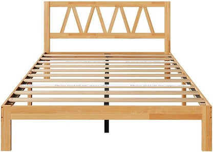 Novilla 12 Inch Queen Bed Frame with Headboard Bed Frame Queen Size Solid Wooden Bed Frame Foundation with Wood Slat Support, No Box Spring Needed, Easy Assembly, Natural Grain Wood