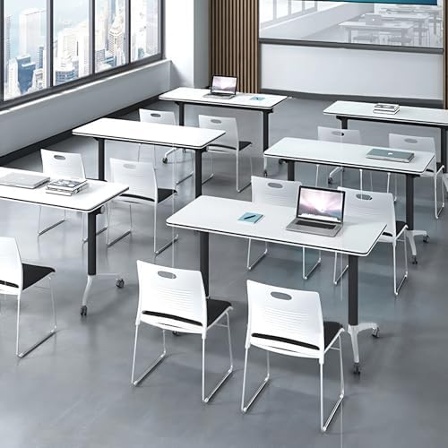 Folding Conference Room Tables with Wheels, White 8Pack Training Tables