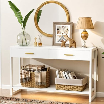 41.3" Modern Entryway Console Table with Foot-Sensor Light, White