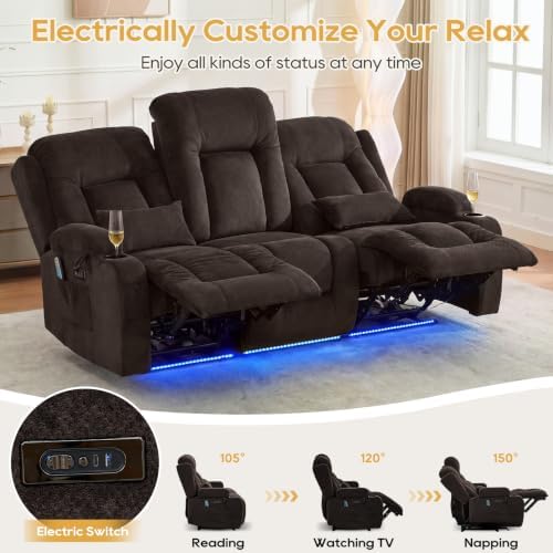 IPKIG Power Loveseat Recliner Sofa with Flip Back Console, 76.8" - 3 Seat