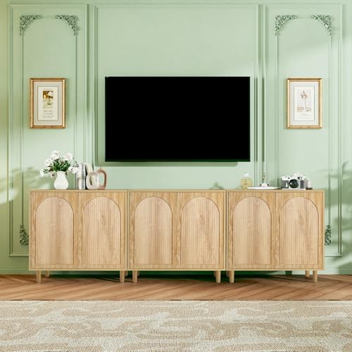 31.5” Oak Fluted Sideboard Buffet Cabinet with Storage Set of 3
