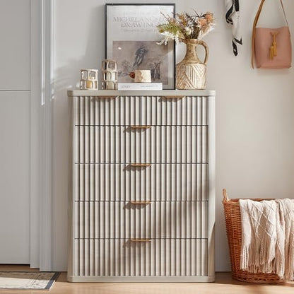LEYAOYAO Fluted 6 Drawers Dresser for Bedroom Set of 2, 42" Tall Modern Chest of Drawers with Metal Handle, Curved Profile Design,Light Grey Wood Drawer Organizer for Bedroom, Living Room, Hallway
