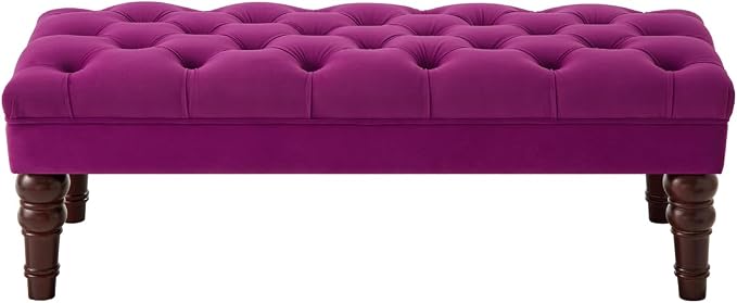 24KF Velvet Upholstered Buttons Tufted Entryway Bench with Solid Wood Leg,Bed Bench Ottoman with Padded Seat,5061N-Violet