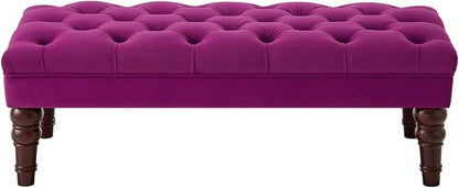 24KF Velvet Upholstered Buttons Tufted Entryway Bench with Solid Wood Leg,Bed Bench Ottoman with Padded Seat,5061N-Violet