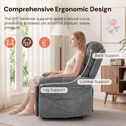 Korser Small Power Recliner Chair, Upholstered Electric Recliner, Grey
