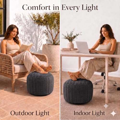 Round Pouf Ottoman, Charcoal Gray, 20"x13", Corduroy Foot Rest