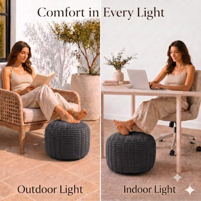 Round Pouf Ottoman, Charcoal Gray, 20"x13", Corduroy Foot Rest