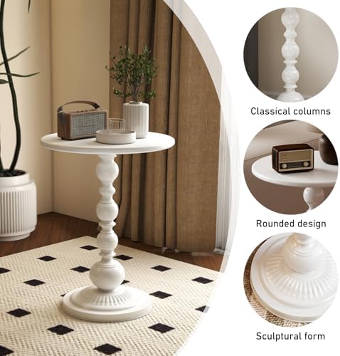 Metal Small End Table,Round Side Table for Living Room,White,13.8" Lx20.5”H