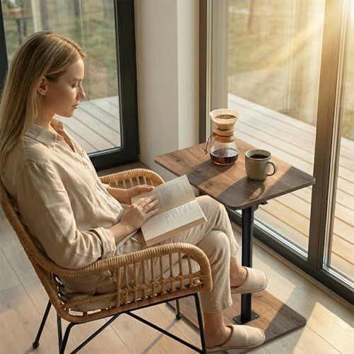 Sofa Armrest Tray Table for Couch - 360 Swivel Height Adjustable C Shaped End Table for Small Spaces, Snack Side Table for Bed or Chair with Phone & Tablet Slot (Gray, Enlarged)