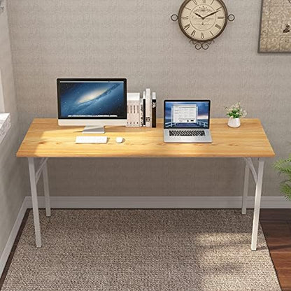 Need Home Office Desk - 62 Inches Large Computer Desk Sturdy Black Table Foldable Desk Gaming Computer Table No Assembly Required Teak&White AC5BW(157.5 * 60)