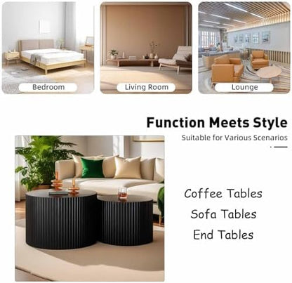 Modern Round Wooden Nesting Coffee Table Set of 2 (ESMALL)