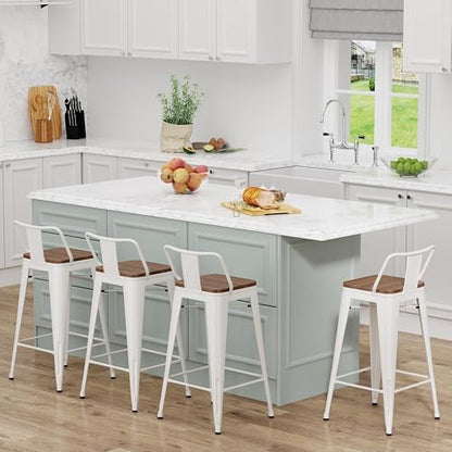 Yongchuang 26 inch Metal Bar Stools Set of 4, Counter Height, Cream White