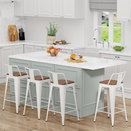 Yongchuang 30 inch Metal Bar Stools Set of 4, Bar Height Stools Cream White