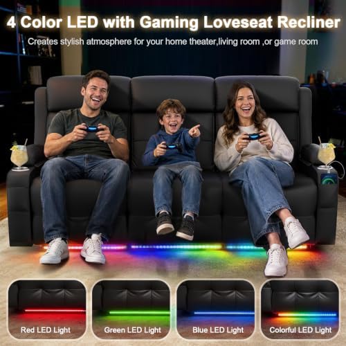 3 Seat Power Reclining Sofa, Theater Seating with Heat & Massage, Gray