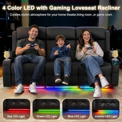 3 Seat Power Reclining Sofa, Theater Seating with Heat & Massage, Gray