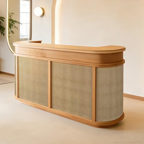 71 Inch Rattan Reception Desk, Fully Assembled, Natural