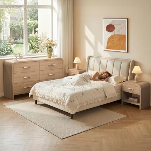 3-Piece Bedroom Set, Curved 6-Drawer Dresser&1-Drawer Nightstands