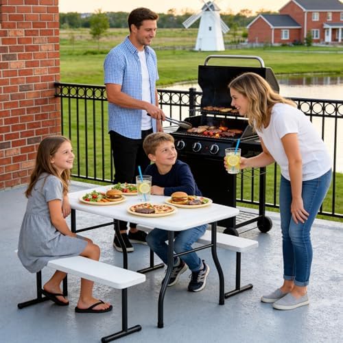 Kids Picnic Table with Benches, 38" Outdoor Toddler Table Set for 4 Children, Heavy Duty HDPE Play Table, 300LBS Capacity, Kids patio table and Chairs for Backyard, Park, Garden, Crafting and Indoor
