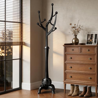 Bekrvio Black Freestanding Wood Coat Rack with 8 Hooks