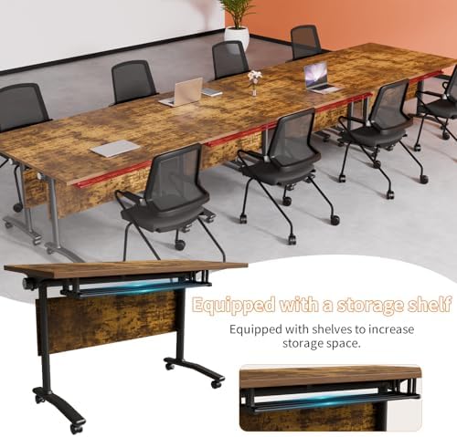 Folding Conference Room Tables, Modular Seminar Conference Table Modern Flip Top Training Meeting Tables, Conference Room Table with Wheels for Home Office Classr, 6 Pack 55.1inch