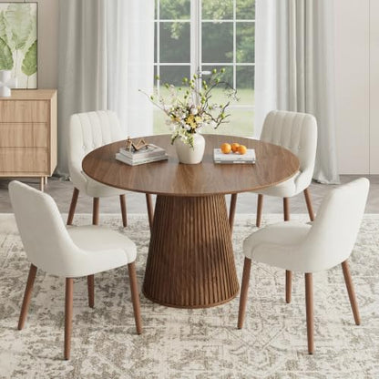 Wooden Dining Chairs Set of 4, Upholstered Fabric Kitchen Chairs with Tufted Button Backrest, Modern Dining Room Chairs with Solid Wood Legs for Kitchen, Beige