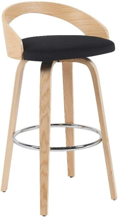 Sonia Modern Swivel Bar Height Stool with Black Upholstered Seat and Patterned Oak Wood Finish Set of 3