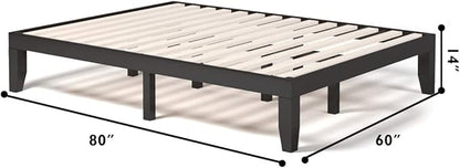 Giantex 14 Inch Queen Wood Platform Bed Frame, Minimalist Style Mattress Foundation with Solid Rubber Wood, Heavy Duty Slat Support, Without Headboard, Easy Assembly, No Box Spring Needed, Espresso