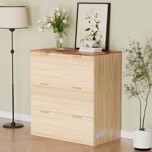 VINGLI Twin Murphy Bed with Storage Drawer,Fluted Wooden Foldable Bed Cabinet with Charging Station,Boho,Hideaway Paltform Panel Bed for Small Spaces,Guest Room,Office,Apartment,Beige