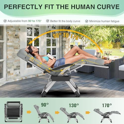 Suteck Oversized Zero Gravity Chair, 500LBS 29In XL Outdoor Recliner Chairs