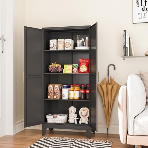 Ckzbx Metal Garage Storage Cabinet with Locking Doors and Adjustable Shelves,47.24" H Rolling Tool Storage with Wheels for Garage,Office (White)