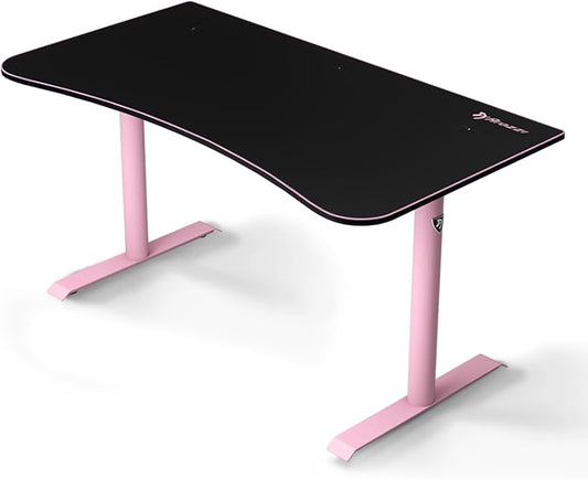 Arozzi Arena Medium Gamer Desk - 55x30” Steel Frame PC Gaming Desk with Storage for Cables & Dual-Monitor Support - Full-Surface Washable Mousepad - Pink