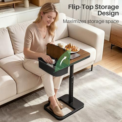 Kitstorack TV Tray Table with Flip-Top Storage, Adjustable Height