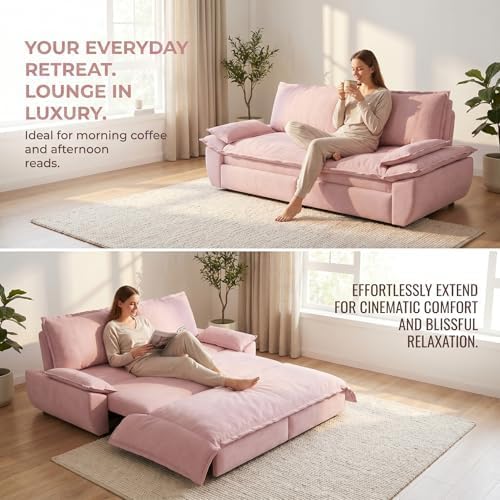 73.2" Sofa Bed Queen, 3-in-1 Pull Out Sofa Bed with Pillow Armrest, Modern Velvet Convertible Sleeper Futon Sofa for Living Room Small Space, Apartment, Bedroom, Pink