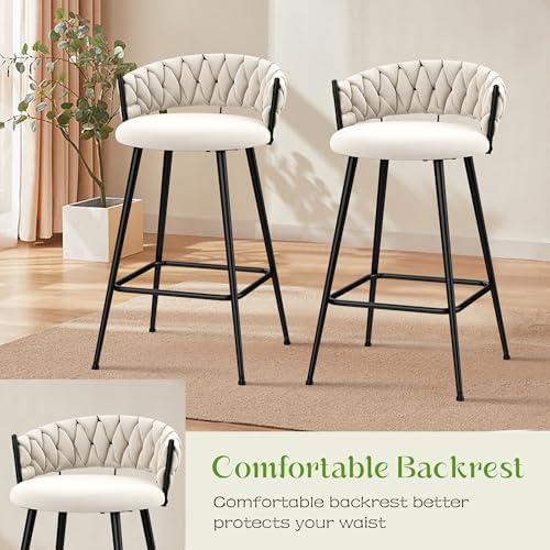 30" Velvet Bar Stools Set of 2 Counter Height Barstools Modern Bar Chair