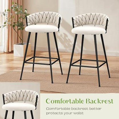 30" Velvet Bar Stools Set of 2 Counter Height Barstools Modern Bar Chair
