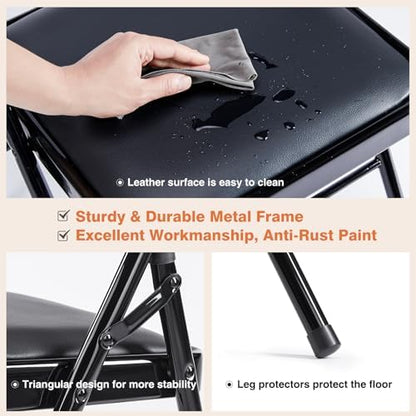 OLIXIS Padded Folding Chairs Set of 4, Portable Foldable Patio Dining Chairs, Heavy Duty Metal Frame, for Kitchen, Dining, Office, Wedding, Garden, Party, Outdoor, Indoor, Black