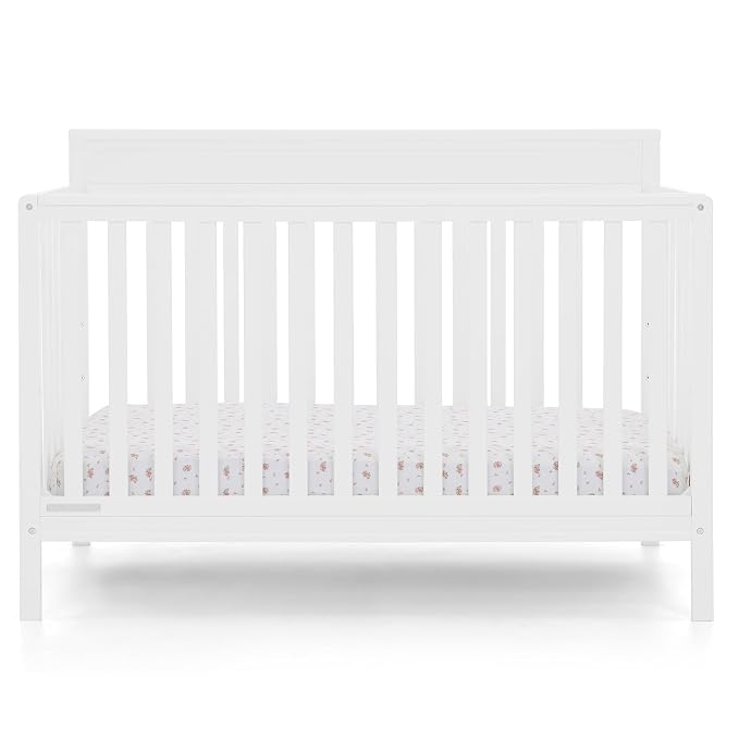 Delta Children Isabelle 6-in-1 Convertible Crib, Converts to Toddler Bed, Daybed, Sofa & Full Bed with/Without Footbaord, Greenguard Gold Certified, Mattress Heights, Bianca White