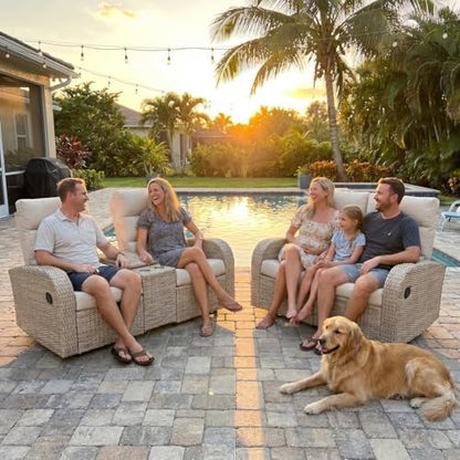 LayinSun Oversized 2 Pieces Wicker Outdoor Recliner Loveseat with Adjustable Backrest & Footrest, Patio Reclining Lounge Sofa