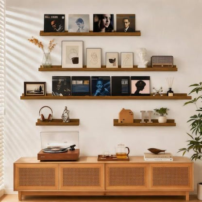 36inch Long Floating Shelves for Wall Decor, 5-Set Shelves with Lip, Brown