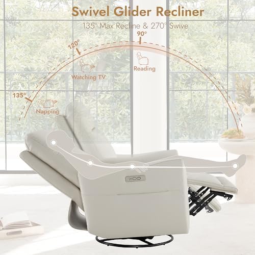 Watson & Whitely Power Swivel Recliner Chairs for Adult, Faux Leather Cream