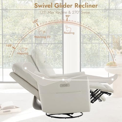 Watson & Whitely Power Swivel Recliner Chairs for Adult, Faux Leather Cream