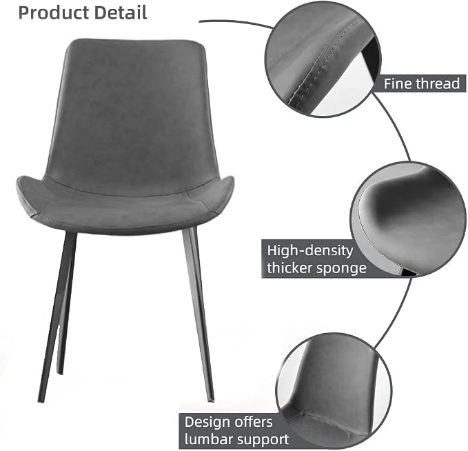 HIPIHOM Dining Chairs Set of 2, Modern Kitchen & Dining Room Chairs, Upholstered Faux Leather Cushion Seat and Sturdy Metal Legs (2 Grey Chairs)