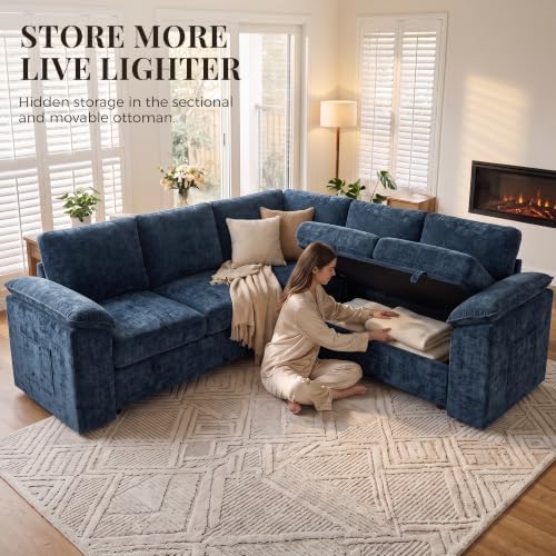 Sectional Sleeper Sofa with Pull Out Bed, Sectional Couch, Blue