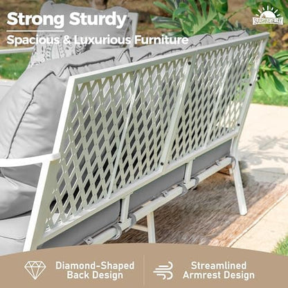 SUNSHINE VALLEY Metal Outdoor Patio Seating, High Back, White/Light Grey