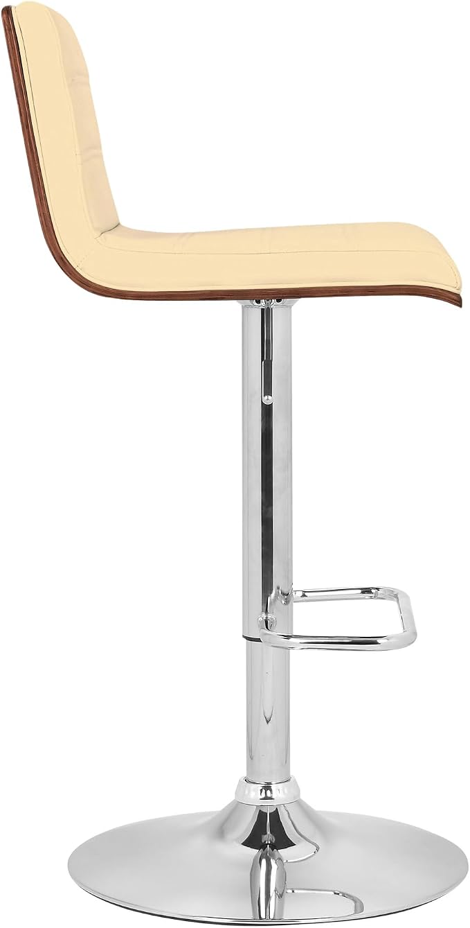 Armen Living Aubrey Barstool in Cream Faux Leather, Walnut Wood and Chrome Finish