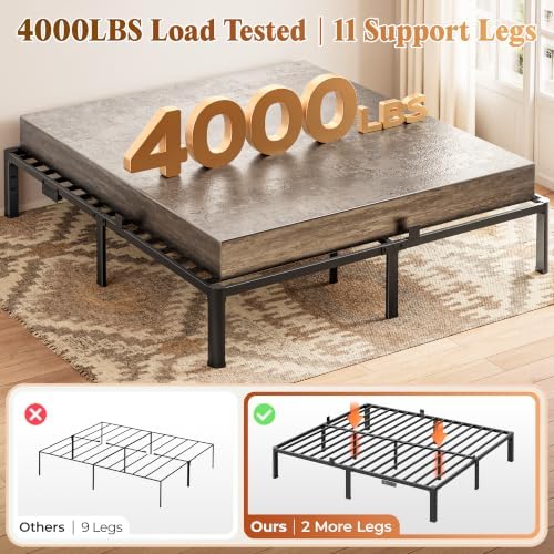 PRAISUN 4000LBS King Bed Frame with Charging Station, 14 inch Bedframe